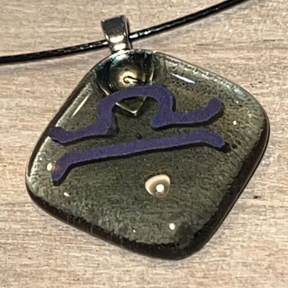 Fused Glass Pendant Silver Dichroic Accents Silver Tone Bezel On Coated Wire - Picture 1 of 6